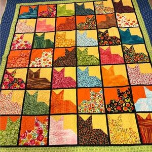 Handmade Colorful Cat Pattern Quilt